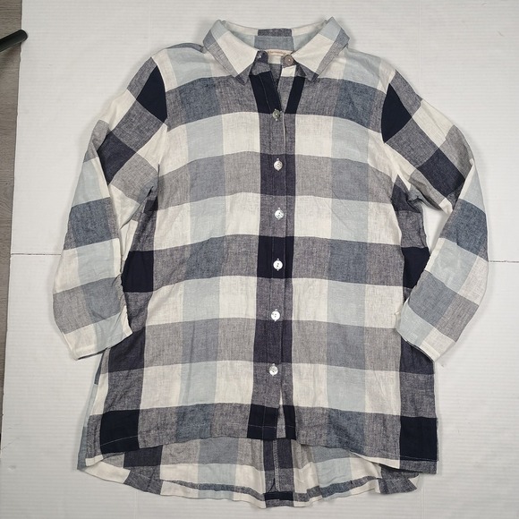 Soft Surroundings Tops - Soft Surroundings Blue Carreaux Plaid Linen Blend Button Zip Back Tunic XL